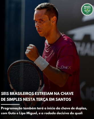 Seis brasileiros estreiam na chave de simples nesta terça em Santos